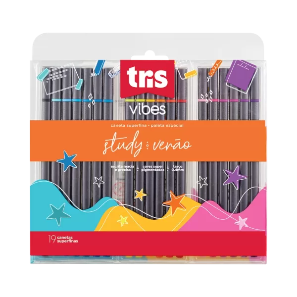Caneta Superfina Vibes - Study Verão - 19 Cores - Tris