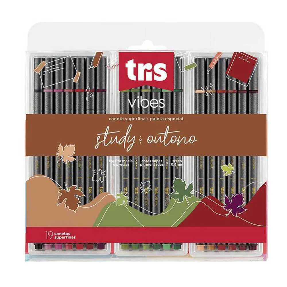 Caneta Superfina Vibes - Study Outono - 19 Cores - Tris